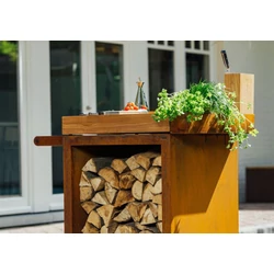 OFYR Mise en Place Table Corten 65 PRO (előkészítő pult) - Teakfa munkafelület