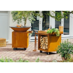 OFYR Mise en Place Table Corten 65 PRO (előkészítő pult) - Teakfa munkafelület