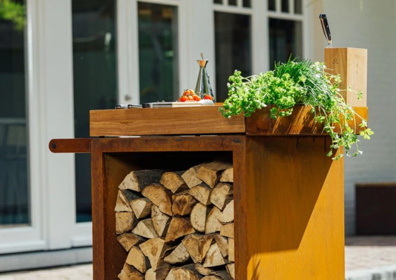 OFYR Mise en Place Table Corten 65 PRO (előkészítő pult) - Teakfa munkafelület