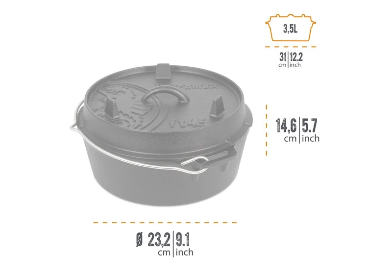 Petromax Dutch Oven, öntöttvas lábas (4 liter, Ø 25 cm)