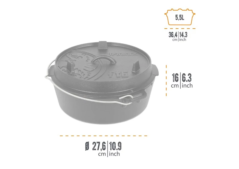 Petromax Dutch Oven, öntöttvas lábas (5,5 liter, Ø 30 cm)