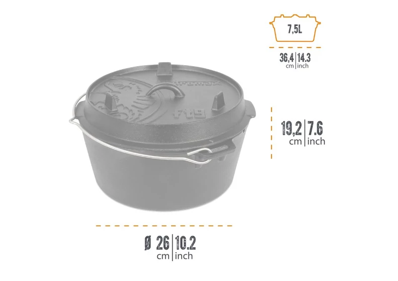 Petromax Dutch Oven, öntöttvas lábas (8 liter, Ø 32 cm)