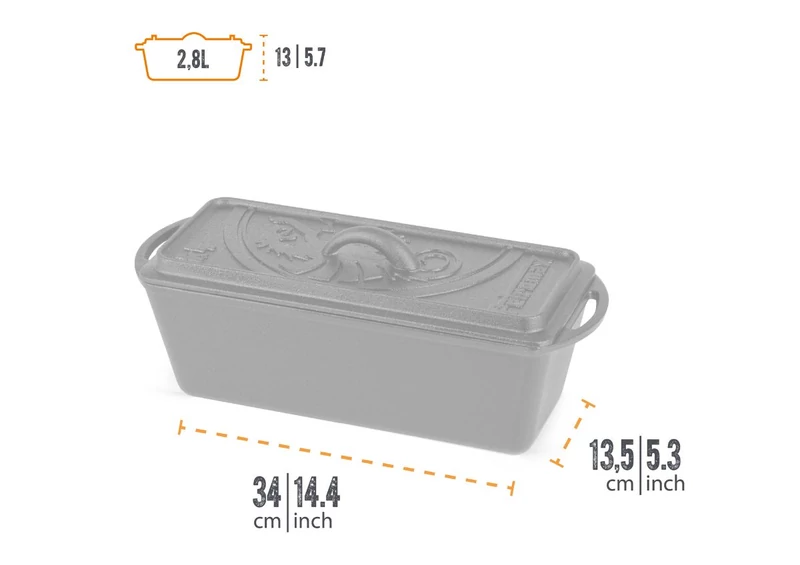Petromax öntöttvas kenyérsütő forma fedéllel (5,5 liter, 30 × 21 cm)