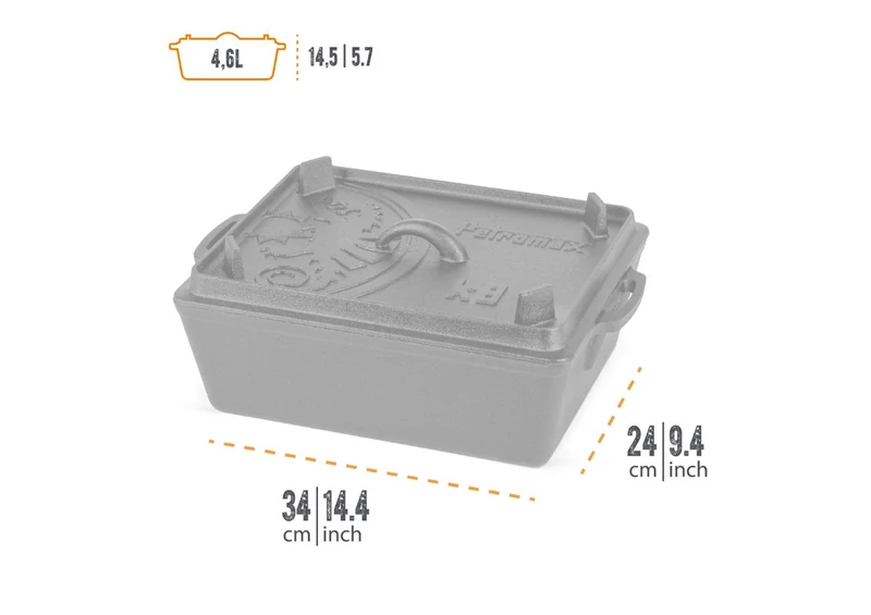 Petromax öntöttvas kenyérsütő forma fedéllel (8 liter, 34 × 24 cm)